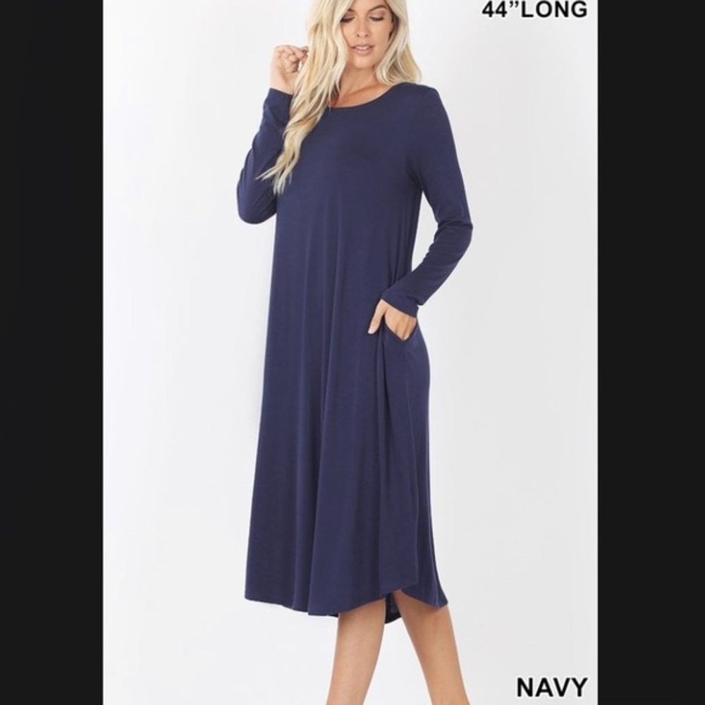 Long Sleeve Round Neck Pocket Dress